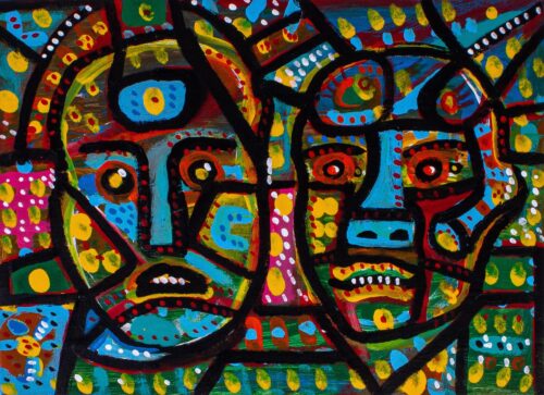Multicolored Contemporary Painting from Mexico, 'People'
