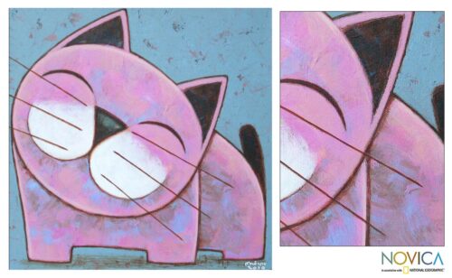 Naif Cat Painting, 'Wonderful Day'