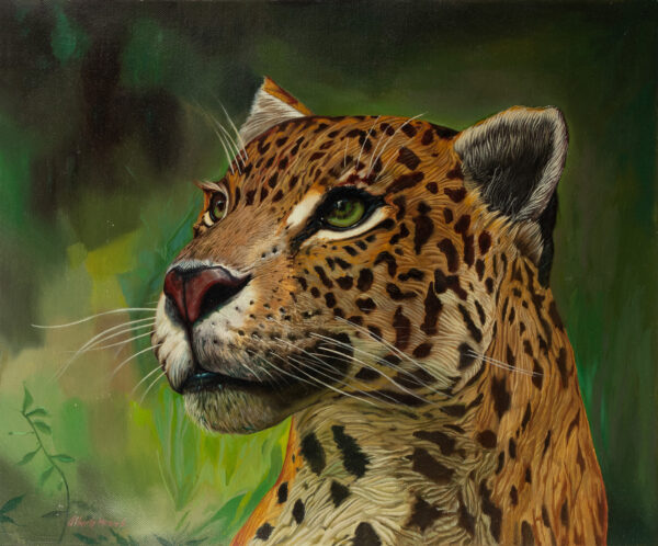 Oil on Canvas Realistic Painting of a Leopard from Peru, 'Leopard' Oil on Canvas Realistic Painting of a Leopard from Peru, 'Leopard'