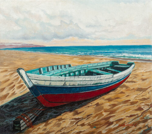 Oil on Canvas Realistic Seascapes Painting of Boat from Peru, 'Boat III'