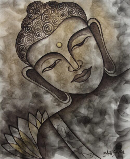 Original India Signed Painting of Buddha, 'Peaceful Buddha II'