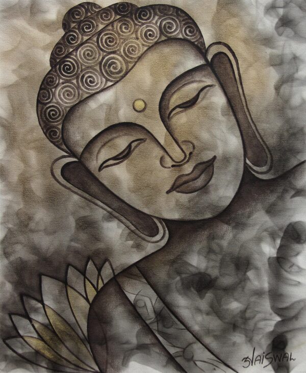Original India Signed Painting of Buddha, 'Peaceful Buddha II' Original India Signed Painting of Buddha, 'Peaceful Buddha II'