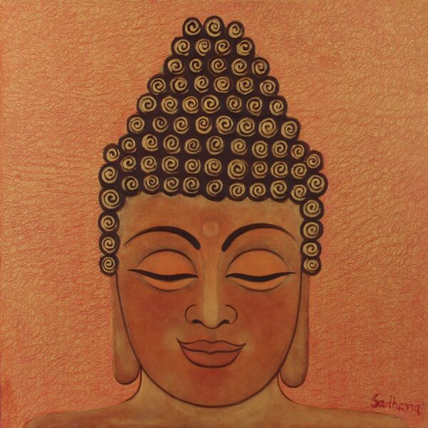 Original Lord Buddha Oil on Canvas Painting from India, 'Golden Buddha I'