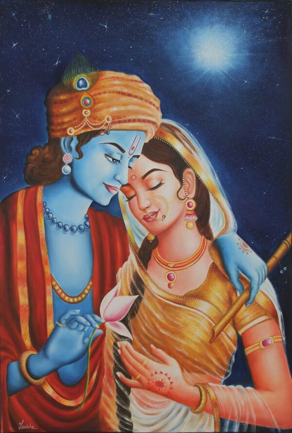 Original Oil on Canvas Painting of Krishna from India, 'Eternal Love'