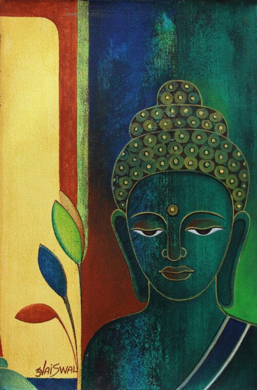 Original Signed Buddha Portrait from India, 'Meditative Buddha'