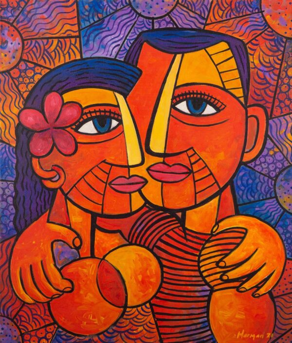 Romantic Acrylic Painting on Canvas, 'Dayu and Made' Romantic Acrylic Painting on Canvas, 'Dayu and Made'