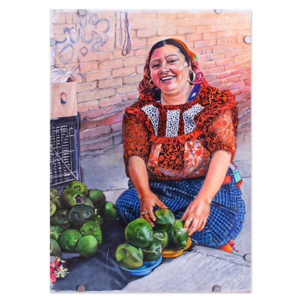 Signed and Mounted Portrait of Zapote Vendor from Mexico, 'Zapote Vendor'