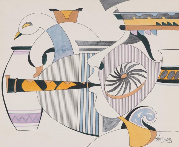 Signed Cubist Painting by an Indian Artist, 'Melody' Signed Cubist Painting by an Indian Artist, 'Melody'