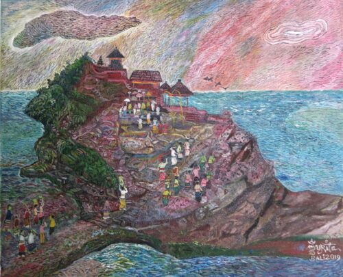 Signed Naif Painting of Tanah Lot in Bali (2019), 'Tanah Lot' Signed Naif Painting of Tanah Lot in Bali (2019), 'Tanah Lot'