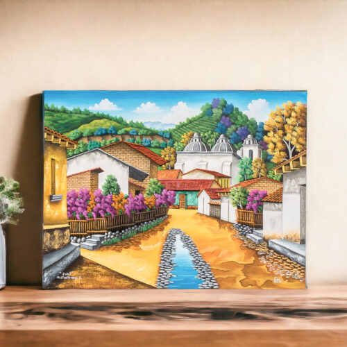 Signed Oil Painting of a Town in Quetzaltenango, 'Zunil' Signed Oil Painting of a Town in Quetzaltenango, 'Zunil'