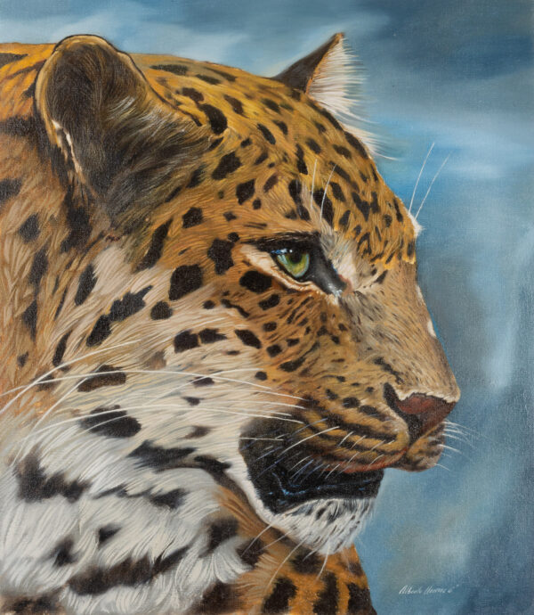 Signed Painting of a Spotted Leopard from Peru, 'Leopard' Signed Painting of a Spotted Leopard from Peru, 'Leopard'