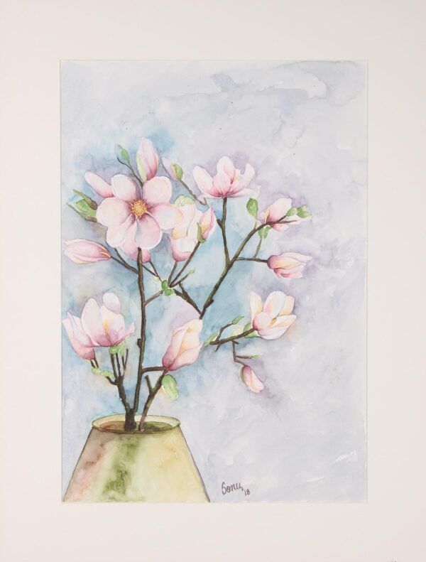 Signed Still-Life Floral Watercolor Painting from India, 'Spring Blossoms'