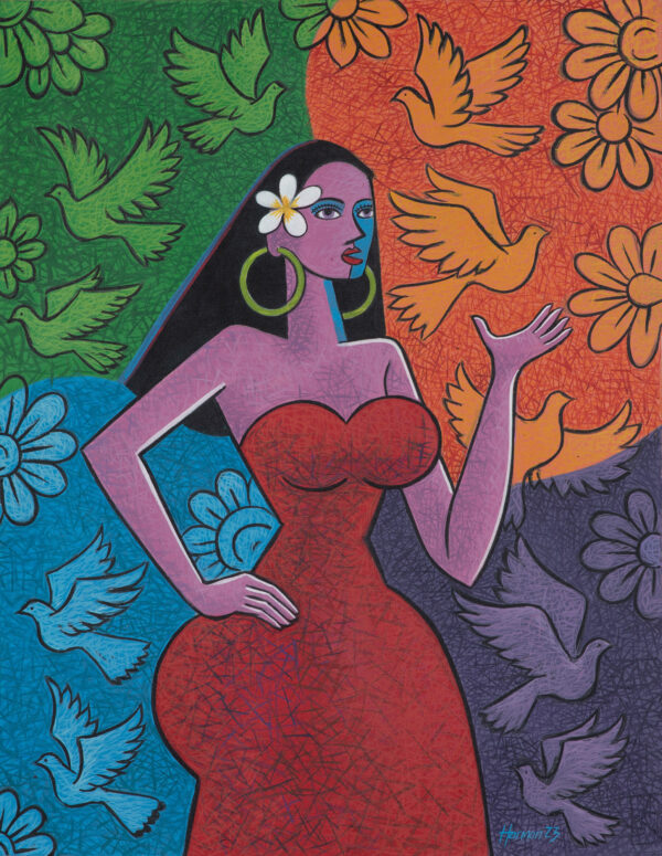 Signed Unstretched Expressionist and Cubist Acrylic Painting, 'Women Want to Be at Peace' Signed Unstretched Expressionist and Cubist Acrylic Painting, 'Women Want to Be at Peace'