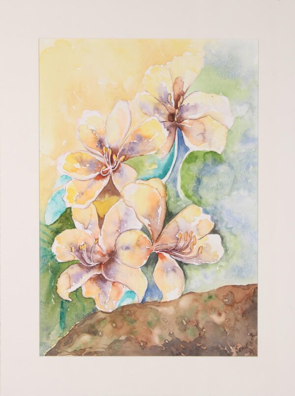 Signed Watercolor Painting of Yellow Lilies from India, 'Lily Enthrall I'