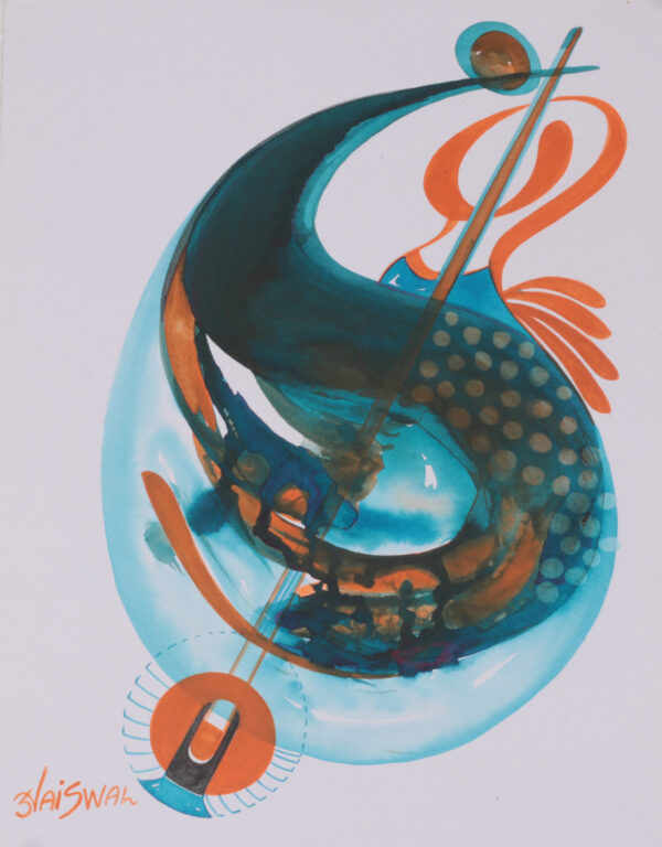 Veena Musical Instrument-Themed Abstract Acrylic Painting, 'Melody of Stillness'