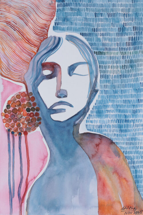 Watercolor on Paper Abstract Figurative Modern Portrait, 'Exclamation of the Soul'