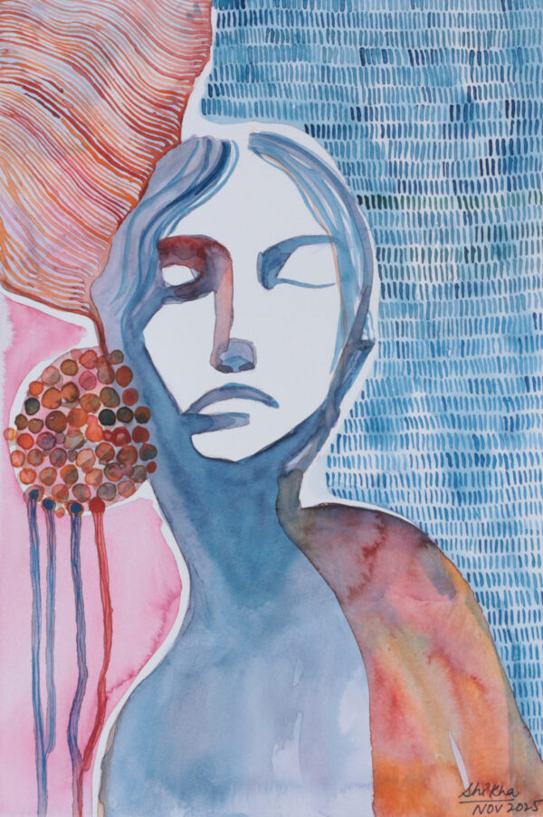 Watercolor on Paper Abstract Figurative Modern Portrait, 'Exclamation of the Soul'